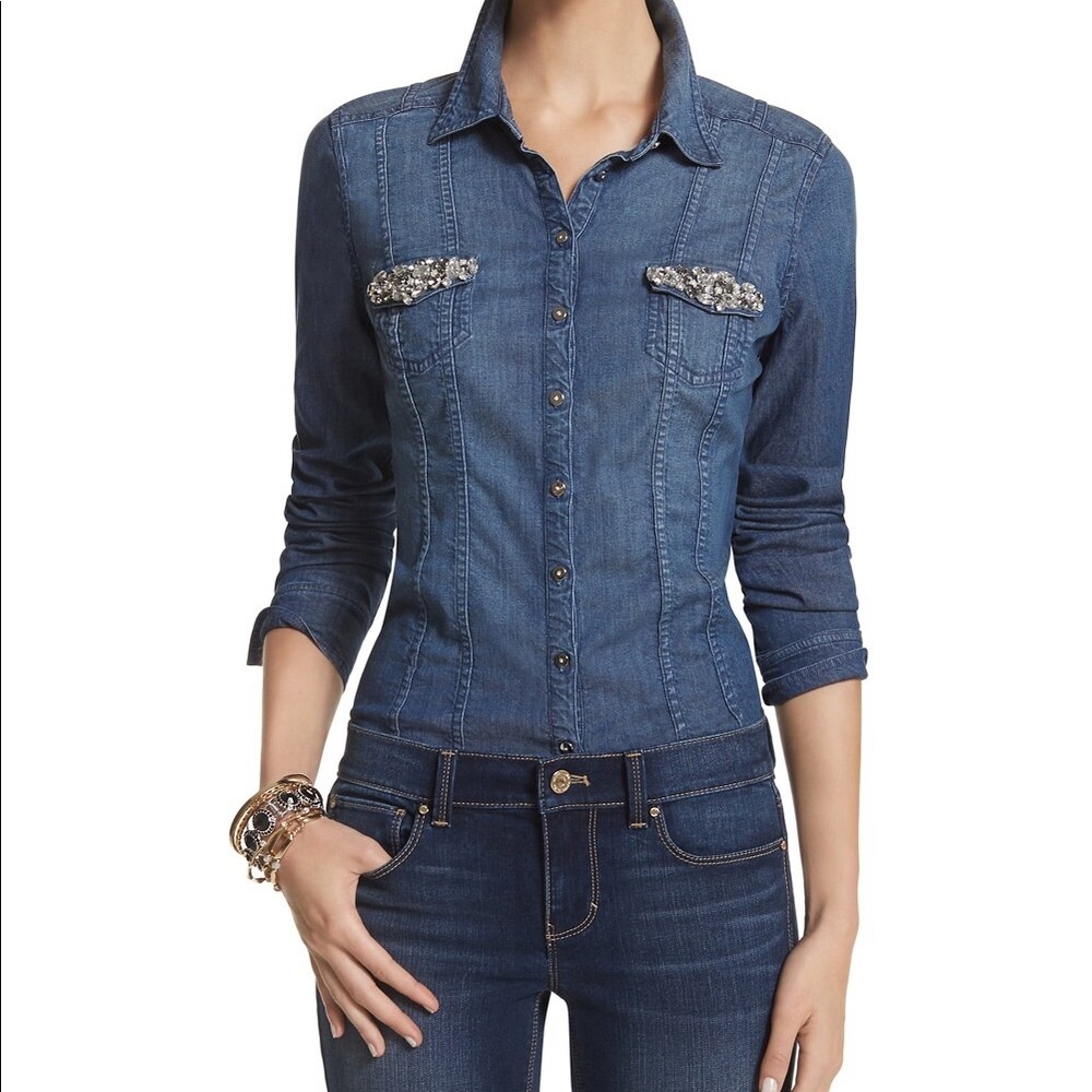 Chambray Shirt with Jewel Pocket Detail